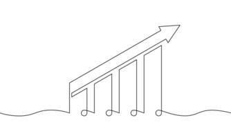 Continous line drawing of increasing up arrows bar chart sign. Illustration of graph icon. Single line art of business growth financial. Object one line vector