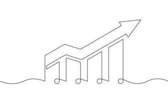 continuous line of graph growing. Illuatration of bar chart. Single line art drawing of arrow up. Object one line of increasing arrow. Business growth sign symbol vector