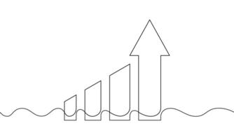 Continuous line drawing of graph. illustration of arrow up. single line art of business growth. object one line of bar chart. increasing arrow up icon. sign symbol vector