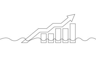 Continuous line drawing of graph. Illustration of arrow up. Single line art of bar chart. Object one line of business growth. Sign symbol of increasing arrow vector