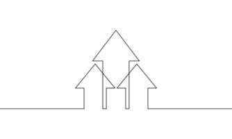 Continuous line drawing of arrow. arrow up icon. Growth graph business, bar chart, object one line, single line art illustration vector