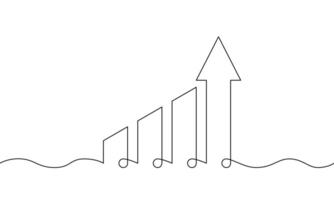 Illustration of graph. Continuous one line drawing of arrow up. Single line art of bar chart. Flat icon of increasing arrow. Business growth vector