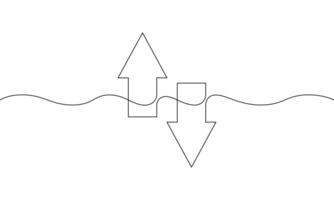Continuous line drawing of arrow up and down. Illustration of arrow pointing. Business growth icon vector