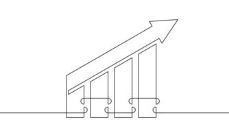 Continuous line drawing of graph. Illustration of arrow up. Single line art of business growth. Object one line of increasing arrow. Flat icon of bar chart. Sign symbol vector
