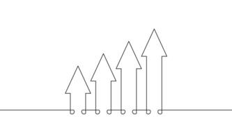 One continuous line drawing of graph. Arrow up in single line art. Illustration of bar chart. Increasing arrow sign symbol. Business growth icon vector