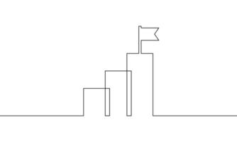 Continuous line drawing of graph icon business. Arrow up with a flag. Bar chart, growth graph, object one line, single line art, illustration vector