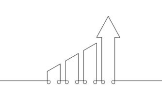 Continuous line drawing of arrow up. Illustration of bar chart. businessman standing at growing graph. Single line art of business growth presentation icon. Object one line of increasing arrow vector