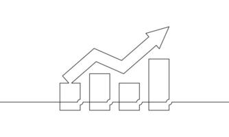 One continuous line drawing of arrow up. Illustration of graph. Single line art of bar chart. Flat icon of increasing arrow. Business growth sign symbol vector