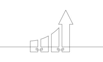 Continuous line drawing of graph. Single line art of arrow up. Illustration of business growth. Object one line of increasing arrow. Flat icon sign symbol vector