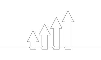 Continuous line drawing of graph. Illustration of arrow up. Flat icon of business growth. Hand drawn of bar chart. Single line art of increasing arrow. Object one line vector
