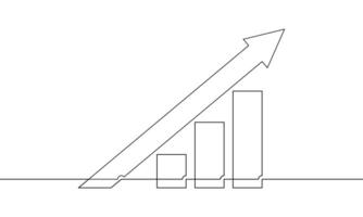Continuous line drawing of arrow up. Illustration of increasing arrow. Single line art of graph. Flat icon of business growth. Object one line of bar chart vector