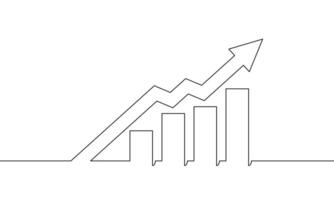 Continuous line drawing of graph. Arrow up icon design. Illustration of business growth. Single line art of increasing arrow. Object one line sign symbol vector