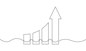Continuous line drawing of graph. Illustration of arrow up. Business growth, increasing arrow, bar chart, flat icon, object one line, single line art vector