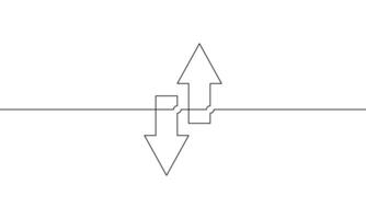 Continuous line drawing of arrow pointing up and down. Illustration of two direction arrow. Single line art of business icon outline. Object one line vector