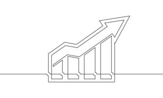 Continuous line drawing of graph. Object one line of Bar chart. Single line art of arrow up. Single line art of business growth. Increasing arrow vector
