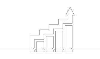 Continuous line drawing of graph icon business. Single line art of arrow up. Illustration of bar chart. Increasing arrow one line vector