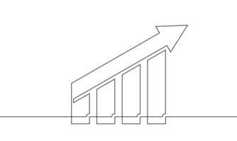 Continuous line drawing of graph. Illustration of arrow up. Object one line of bar chart. Single line art of increasing arrow. Flat icon of business growth vector