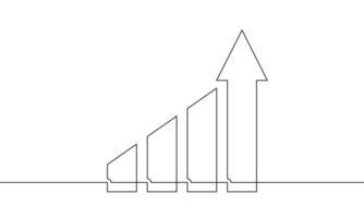 Continuous one line drawing of arrow up. Flat icon of graph. Illustration of bar chart. Single line art of business growth. Hand drawn of increasing arrow vector