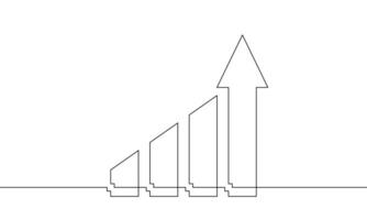 Continuous line drawing of graph. Flat icon of arrow up. Illustration of bar chart. Business growth icon. Object one line. Single line art vector