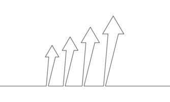 Continuous line drawing of graph icon business. Increasing up arrows. Growth graph, bar chart, object one line, single line art, illustration vector