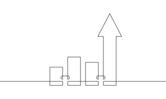 Continuous line drawing of graph. Single line art of arrow up. Single line art of business growth. Bar chart, increasing arrow, flat icon, object one line vector