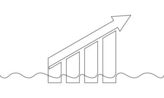 Continuous line drawing of graph. Illustration of arrow up. Object one line of business growth. Single line art of bar chart. Increasing arrow, flat icon vector