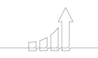 Continuous line drawing of graph. Illustration of arrow up. Single line art of bar chart. Flat icon outline of business growth. Object one line. Increasing arrow vector