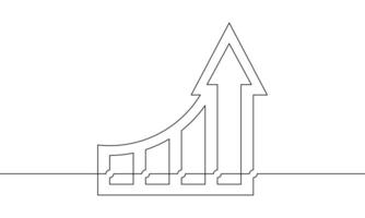 Continuous line drawing of graph. Single line art of arrow up. Object one line of bar chart. Increasing arrow up icon. Illustration of business growth. Direction arrow concept vector