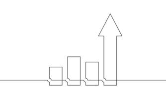 Continuous one line drawing of graph. Illustration of arrow up. Han drawn of Bar chart. Single line art of business growth icon vector