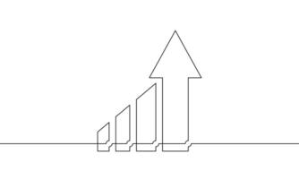 Continuous line drawing of graph business icon. Illuatration of arrow up. Single line art of bar chart. Object one line of increasing arrow vector
