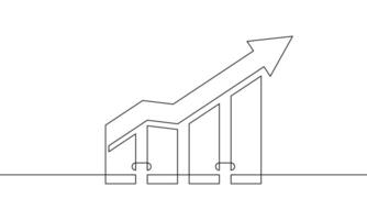 Continuous line drawing of graph. Single line art of bar chart. Illustration of increasing arrow. Flat icon of business growth. Object one line of icon sign symbol vector