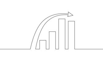 Continuous line drawing of graph icon business. arrow up outline. business growth sign, bar chart, object one line, single line art, illustration vector