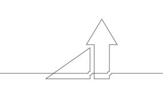 Illustration of graph. Continuous one line drawing of arrow up. Single line art of bar chart. Flat icon of business growth. Increasing arrow vector