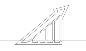 Continuous line drawing of graph. Illustration of bar chart. Flat icon of business growth. Single line art of increasing arrow. Object one line of icon sign symbol vector