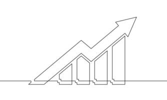 Continuous line drawing of grpah. Hand drawn of arrow up. Illustration of business growth. Single line art of bar chart. Object one line vector