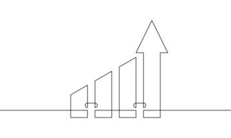 Continuous line drawing of graph. Illustration of business growth. Flat icon of bat chart. Increasing arrow, object one line. Single line art vector