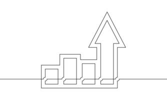 Continuous line drawing of graph. Illustration of arrow up. Object one line of business growth. Single line art of increasing arrow. Simple sign symbol. Flat icon vector