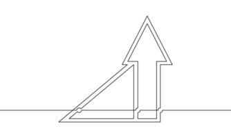 Continuous line drawing of graph. Illustration of arrow up. Single line art of bar chart. Object one line of business growth. Increasing arrow sign symbol vector