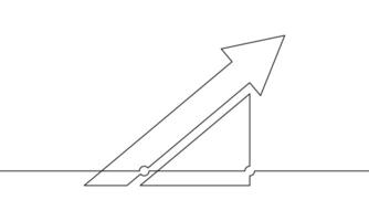 Continuous line drawing of arrow up icon business. Illustration of growth graph. Single line art of bar chart. Object one line of increasing arrow vector