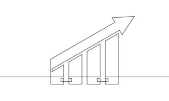 Continuous line drawing of graph. Illustration of arrow up. Increasing arrow sign symbol. Business growth icon. Object one line of bar chart. Single line art vector