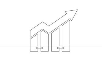 Continuous one line drawing of graph. Flat icon of arrow up. Business growth, Bar chart, increasing arrow. Single line art. illustration vector