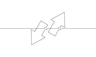 Continuous one line drawing of arrow pointing up and down. Illustration of business growth. Single line art of increasing arrow. Arrow growth sign symbol vector