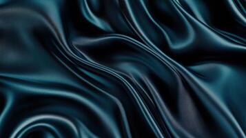 Closeup of rippled blue satin fabric texture background. Luxurious background design photo