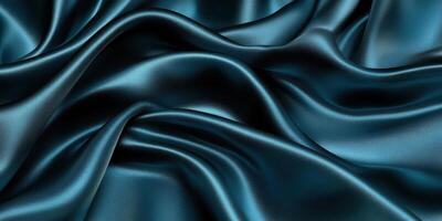 Closeup of rippled blue satin fabric texture background. Luxurious background design photo