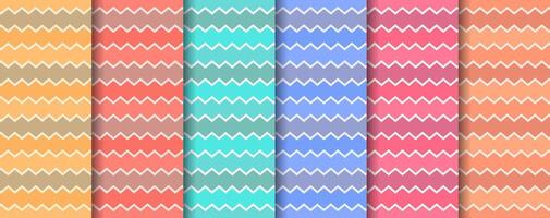 Colorful Wavy Zig Zag Lines Pattern Background Set vector