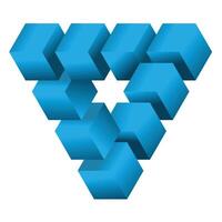 The abstract color squares arrange in a triangle pattern on a white background. The Penrose triangle. vector