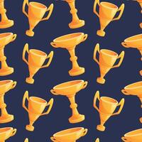 Golden trophy cup of the winner. Competition award, goblet with handles. seamless cartoon pattern illustration. vector