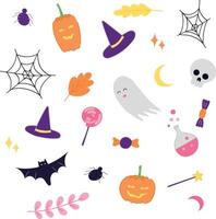 Halloween set on white background with ghost, etc vector
