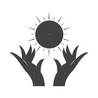 Hands reaching up to the sun icon vector