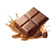Chocolate bar with splashes and chocolate on white background vector